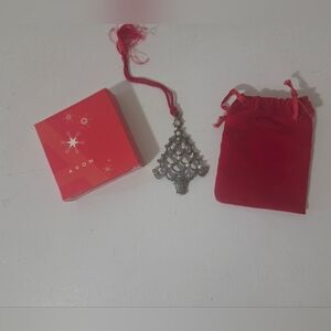 Avon Pewter Christmas Tree Ornament 2004 Faux Pearls